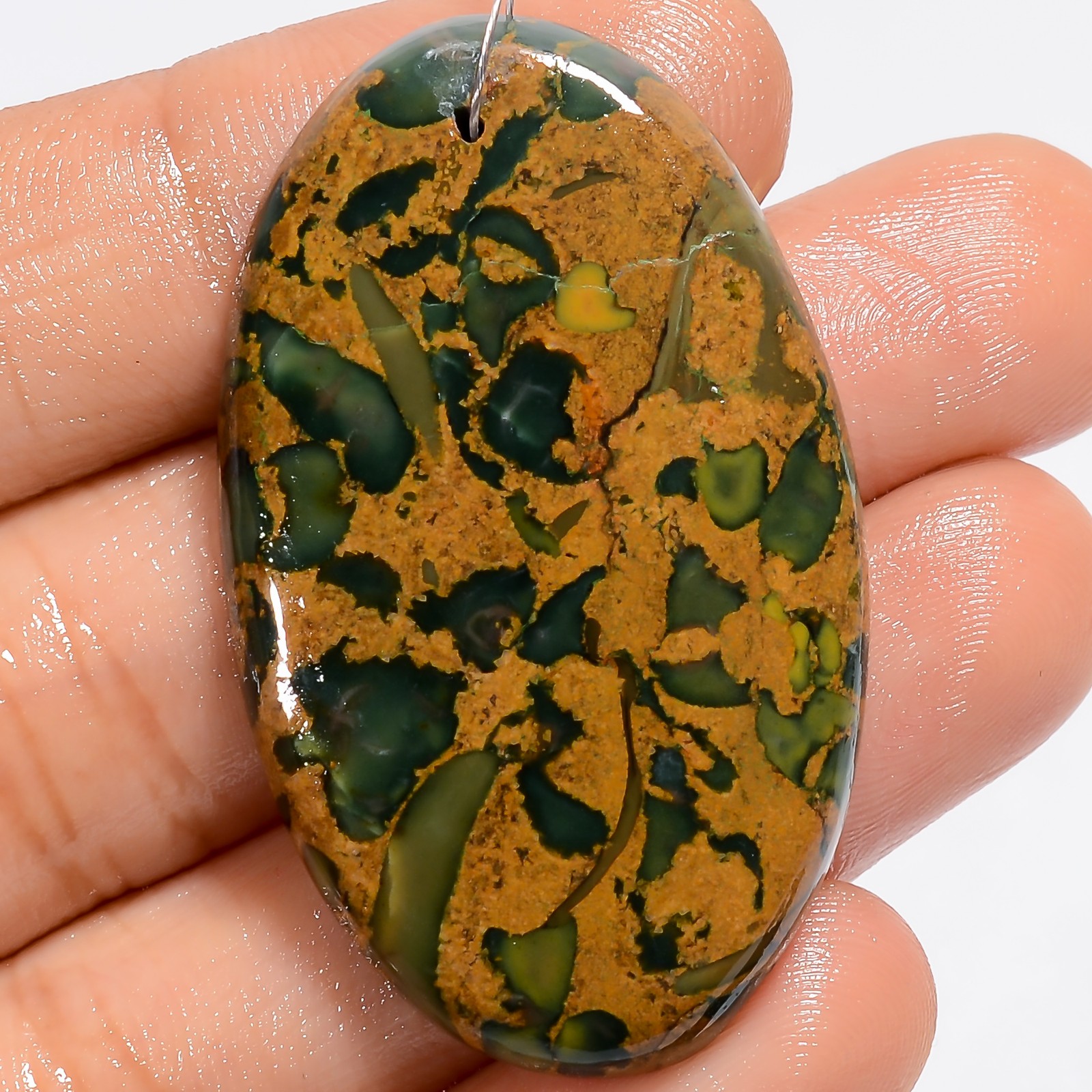 Natural Fruit Jasper Oval Cabochon Drilled Gemstone 53.5 Ct. 43X25X5 mm A-32854