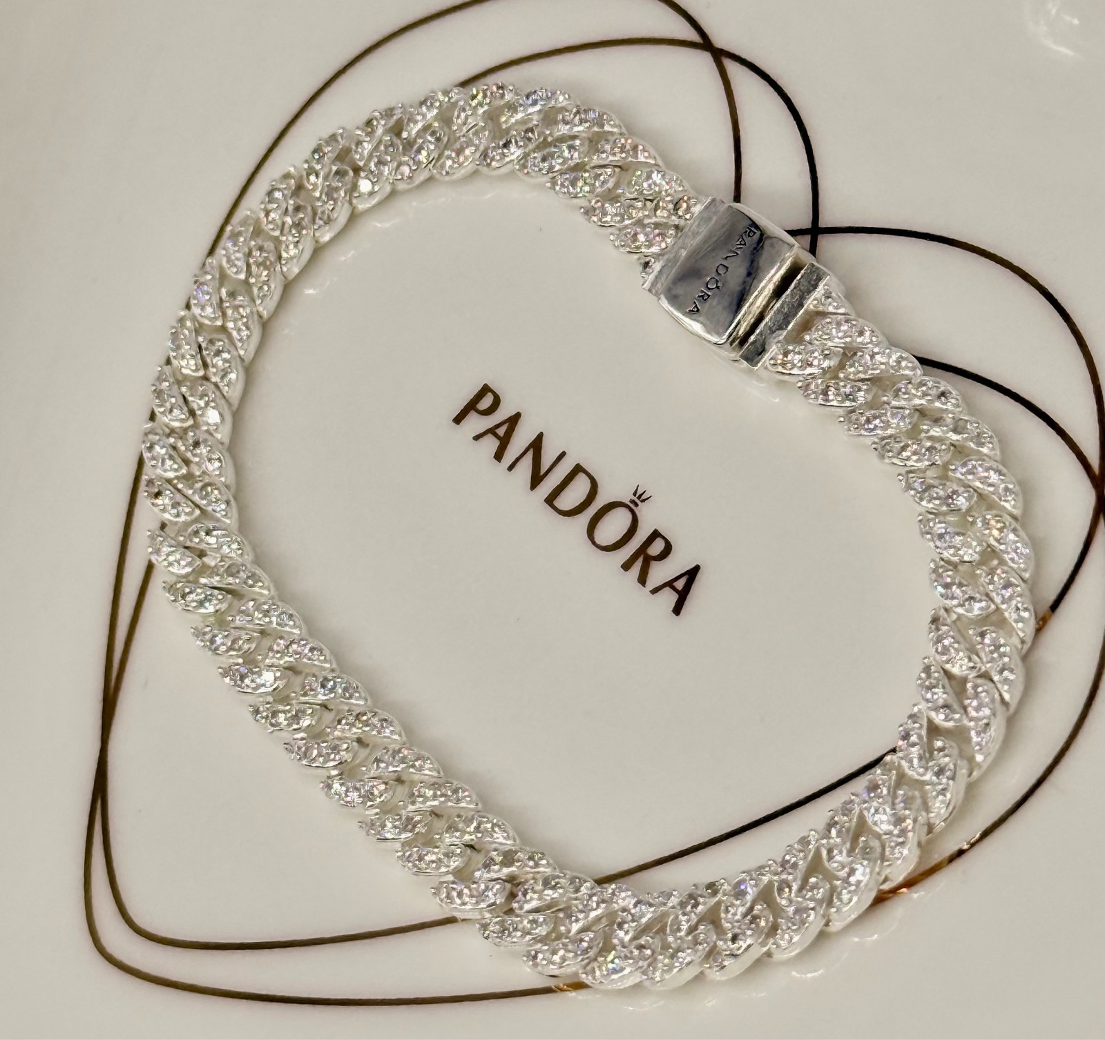 New Genuine Pandora Timeless Pavé Cuban Chain Bracelet 593008C01 Various Sizes