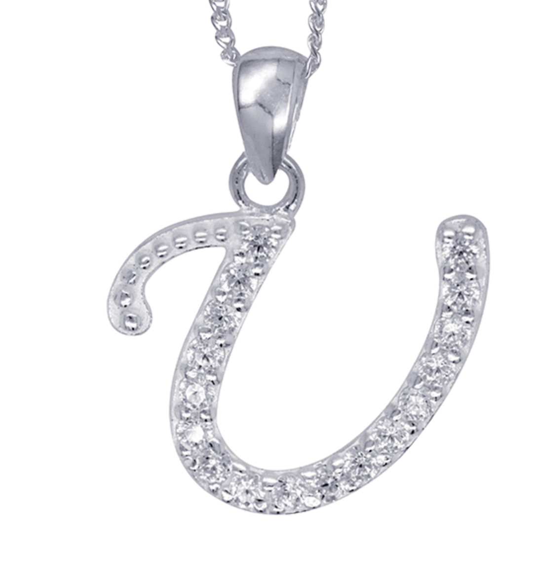 Sterling Silver CZ Initial U Pendant with 45cm + 5cm Extender Chain -Free post