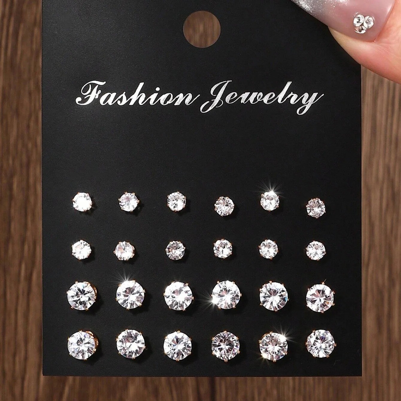 12 Pairs CZ Zirconia Stud Earrings Set Shiny Fashion Jewelry Gift Women