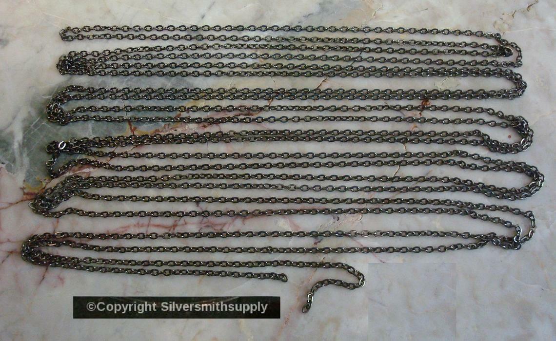 Fine Cable link jewelry necklace chain Black platd 12′ 12 links in 3x2mm PCH003C