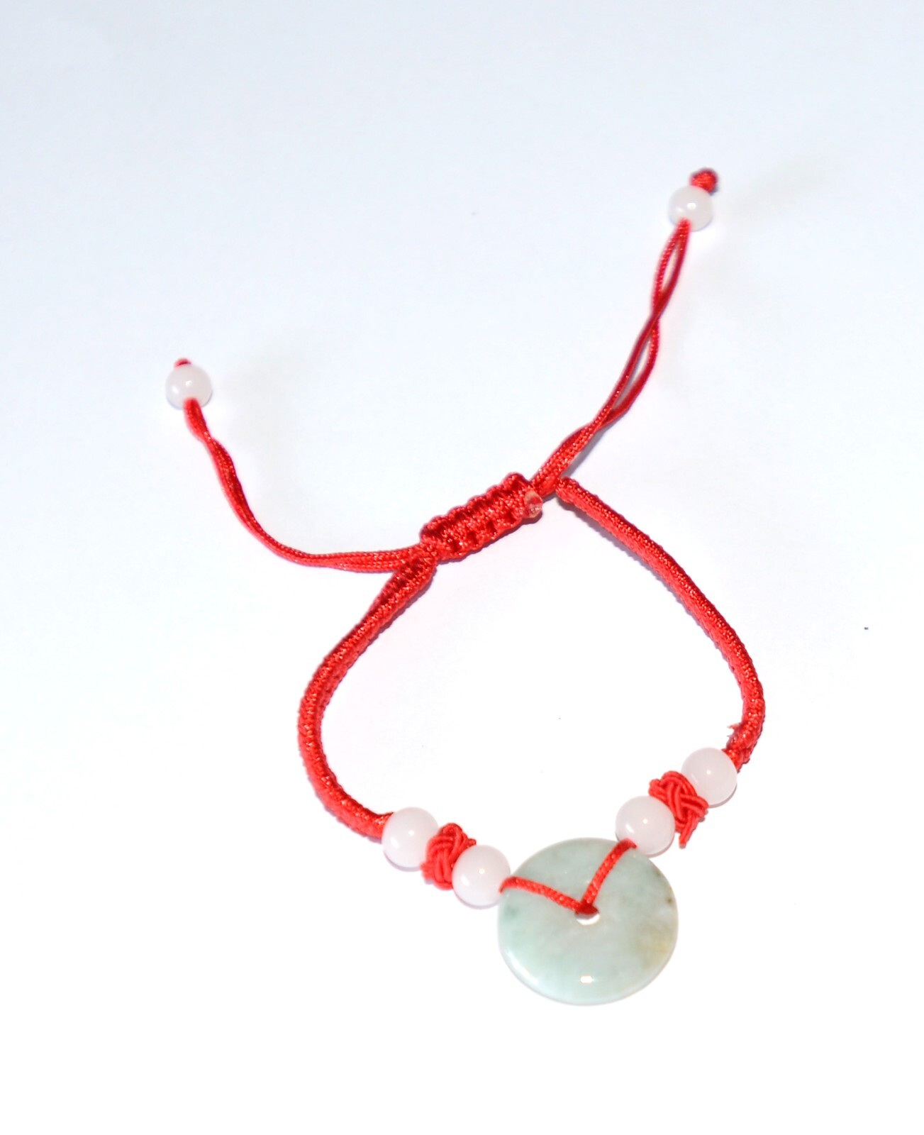 Macrame Friendship Adjustable Red Cord Feng Shui Jade Bi Disc Charm Bracelet
