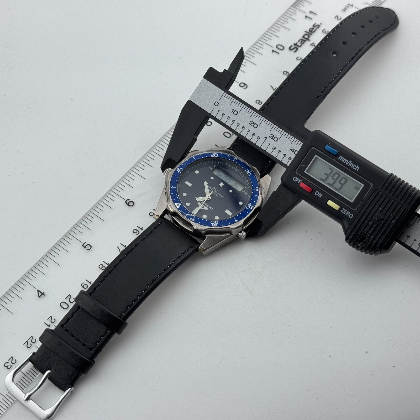 Quiksilver Analog Digital Watch Men Silver Blue Rotating Bezel Chrono New Batter
