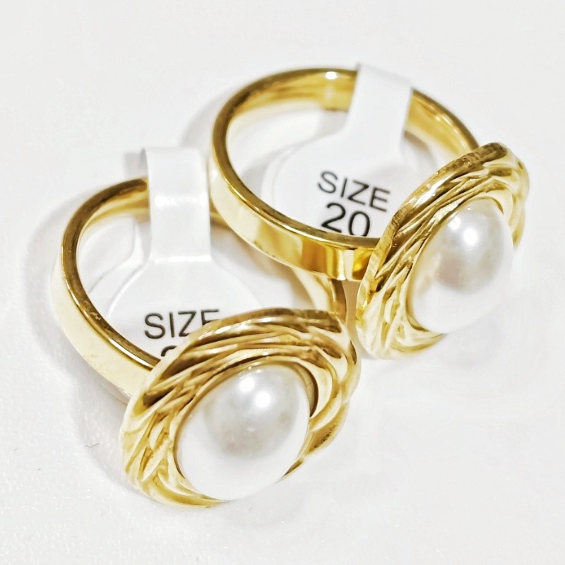 36Pcs4mm Stainless Steel Oval ABS Pearl Rings Gold Tone Minimalist Women Jewelry