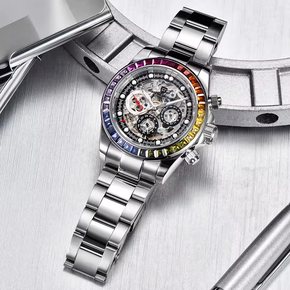 🔥USA🔥PAGANI DESIGN PD-1653 Automatic Watch, Rainbow Circle, Skeleton Oyster