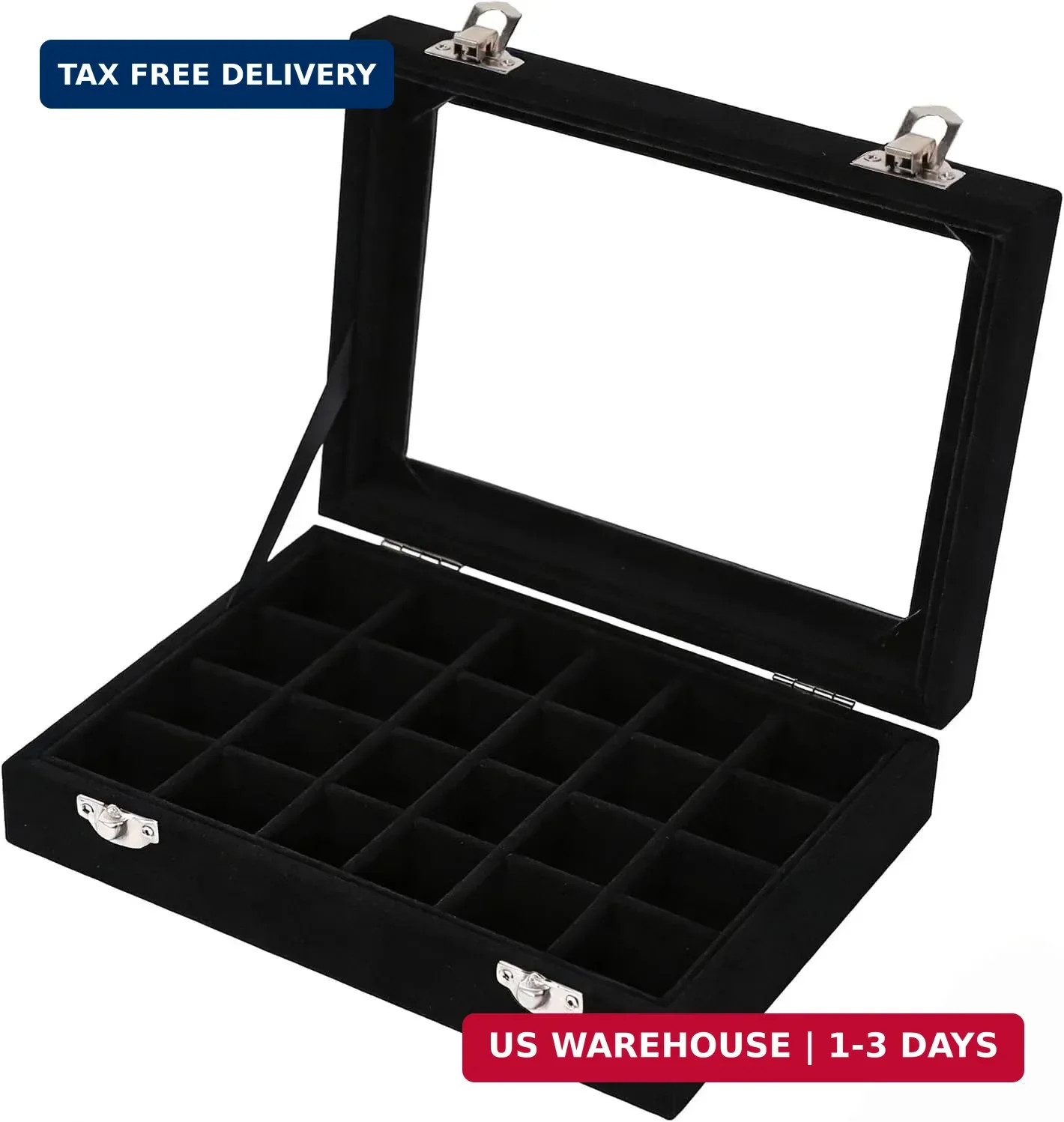 Velvet Jewelry Box 24 Grid Jewelry Earrings Display Organiser Box Ring Tray Hold