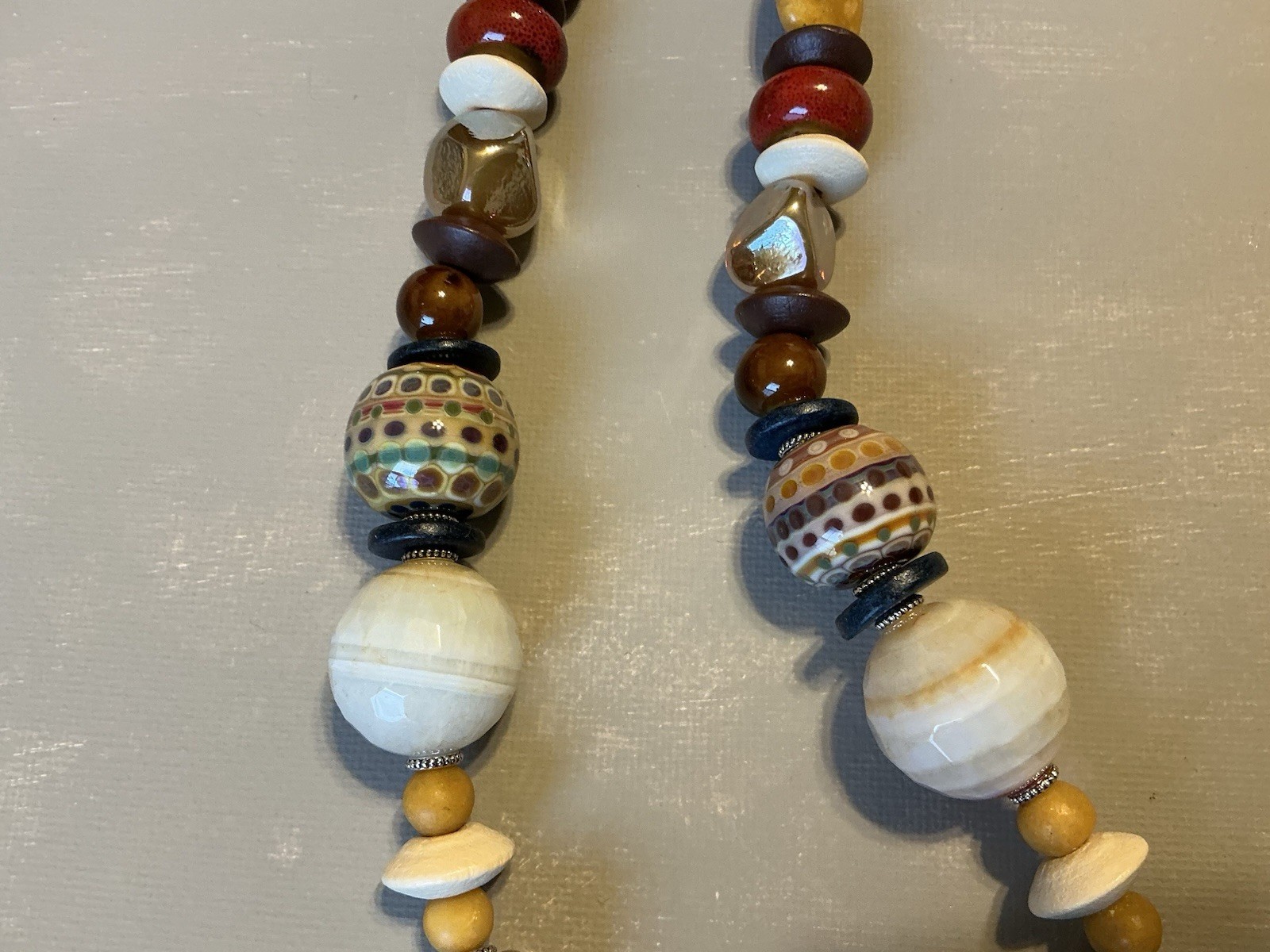 Chunky Stone Statement Necklace Earrings Set Earthy Boho Artisan Beaded Mixed