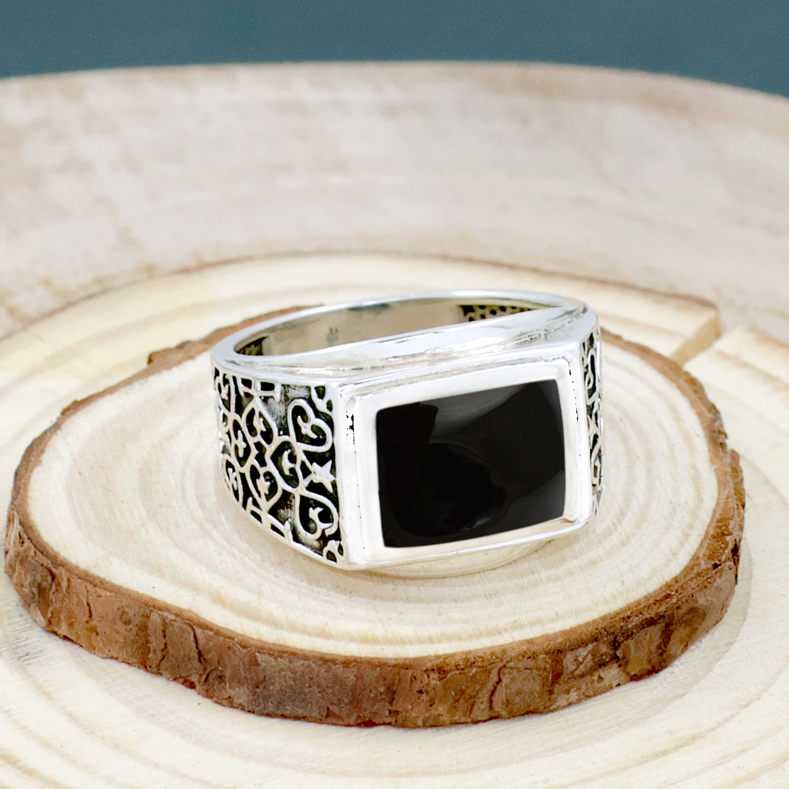 Black Onyx Rectangle Cut 925 Sterling Silver Turkish Style Men’s Ring Jewelry