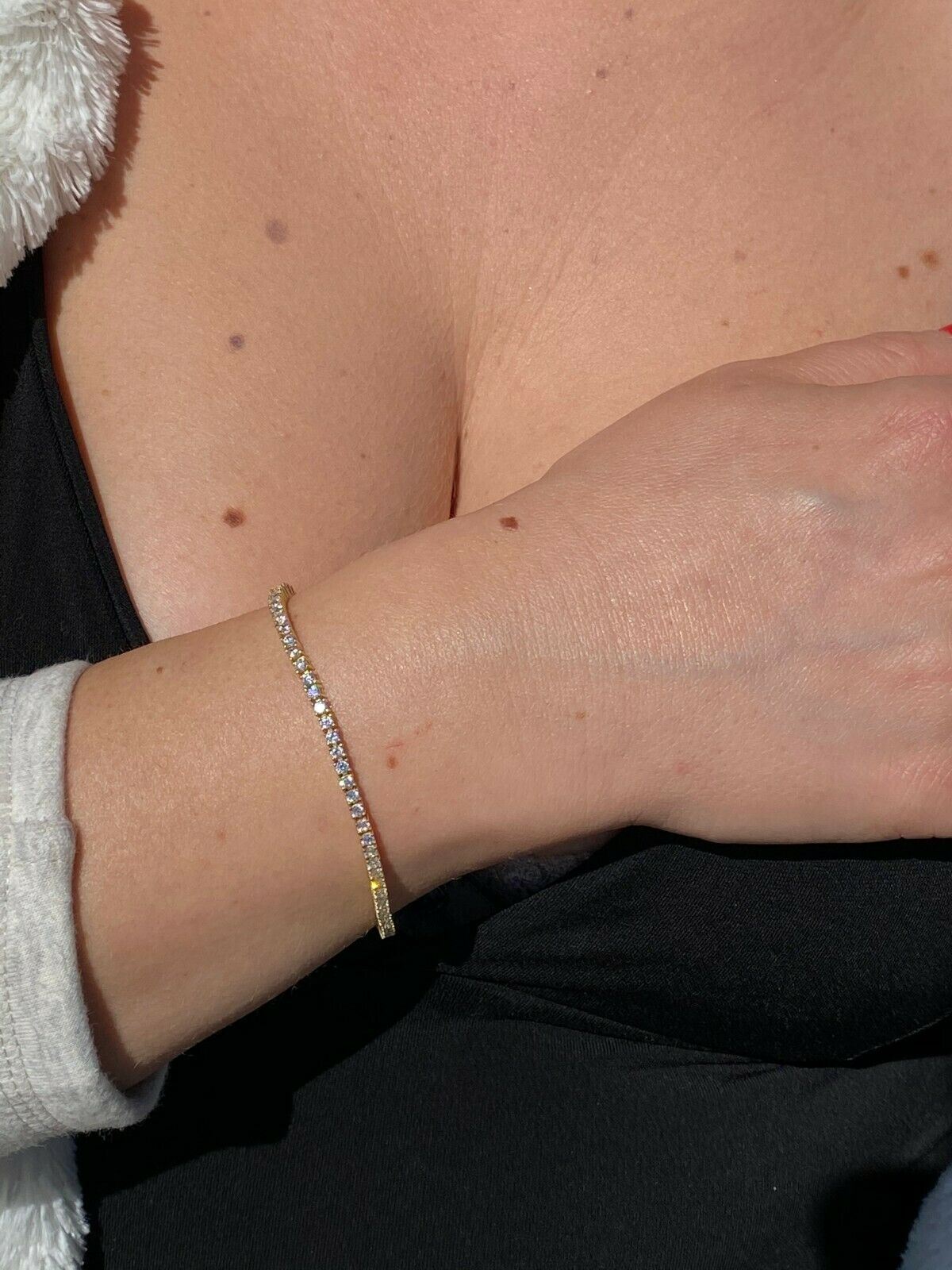 14k Gold Plated Solid Silver 2mm Real MOISSANITE Tennis Bracelet Passes Tester
