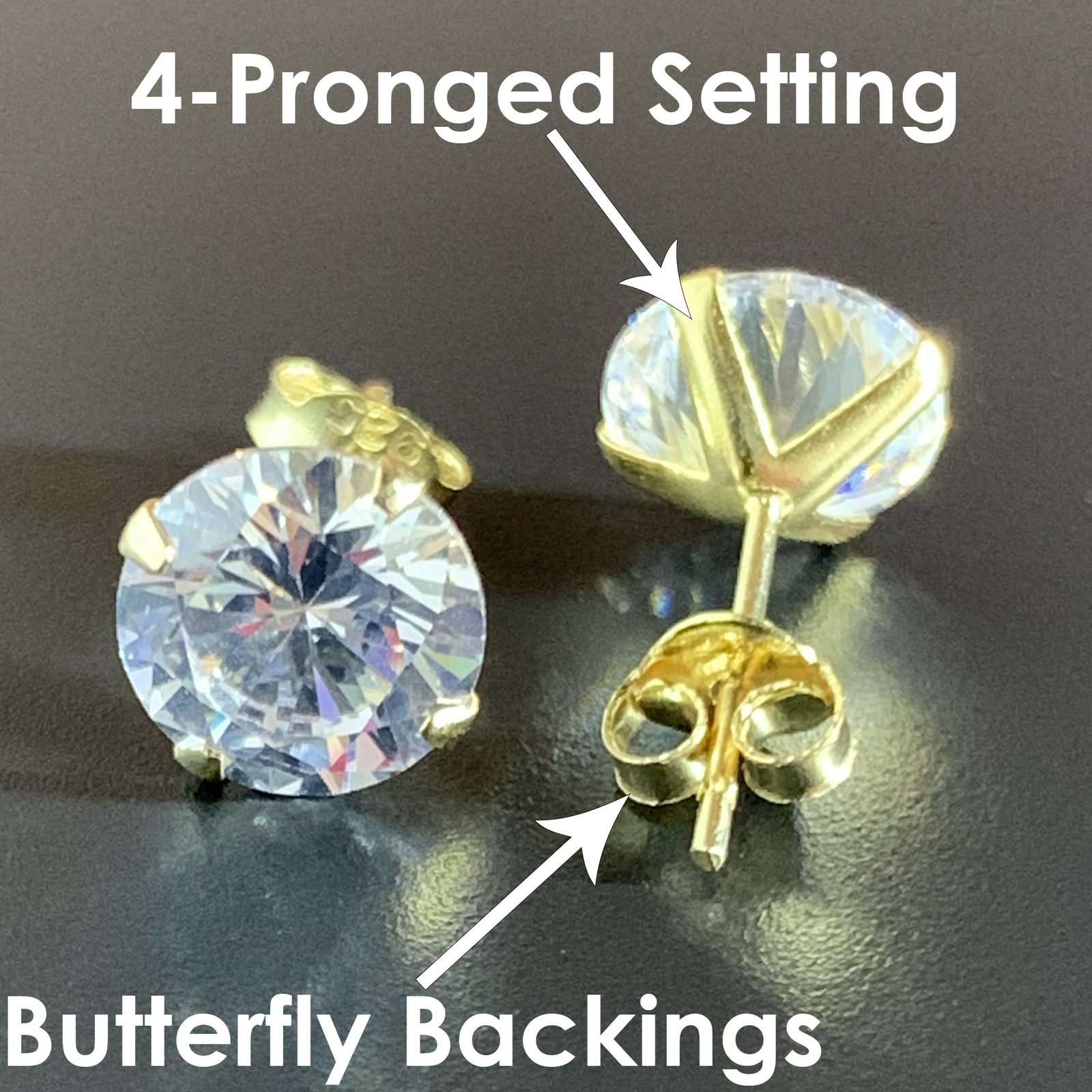 925 Sterling Silver Gold-Plated Round Cubic Zirconia Clear CZ Stud Earrings