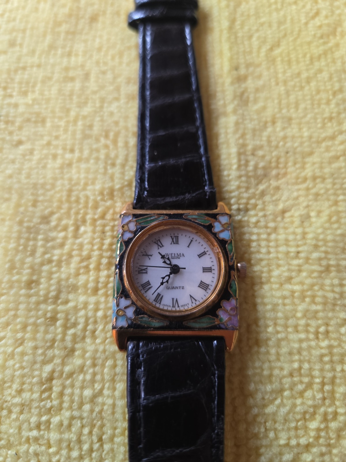 WELMA Women Square Floral CLOISONNÉ Enamel Roman Dial 6.5″ WRIST