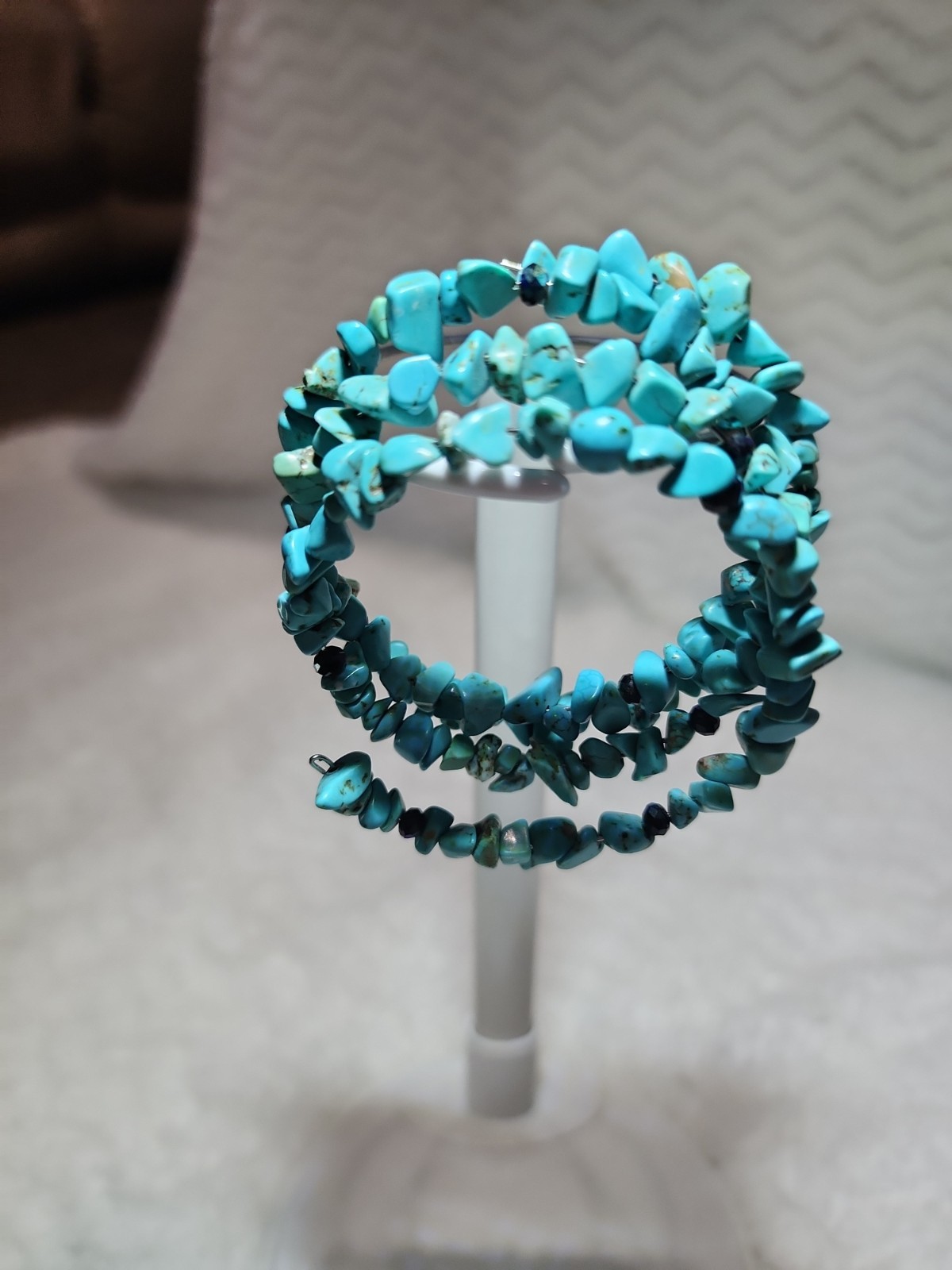 Handmade Boho Turquoise-Style Chip Memory Wire Wrap Bracelet – Multi-Row Stack