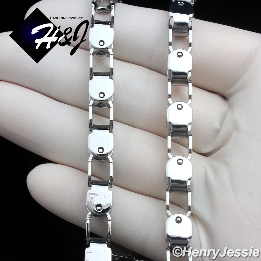 24″MEN’s Stainless Steel 7mm Silver Box Bike Link Chain Necklace*N169