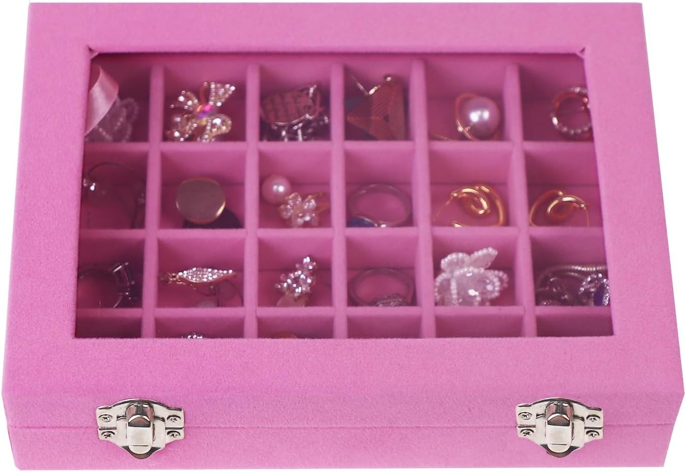 Velvet Jewelry Box 24 Grid Jewelry Earrings Display Organiser Box Ring Tray H…