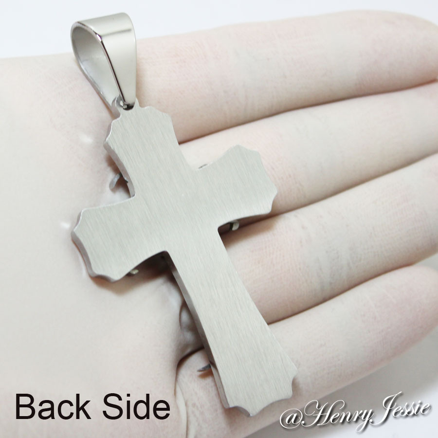 18-40″Stainless Steel 8mm Silver Interlock Chain Black Plated Cross Pendant*H2