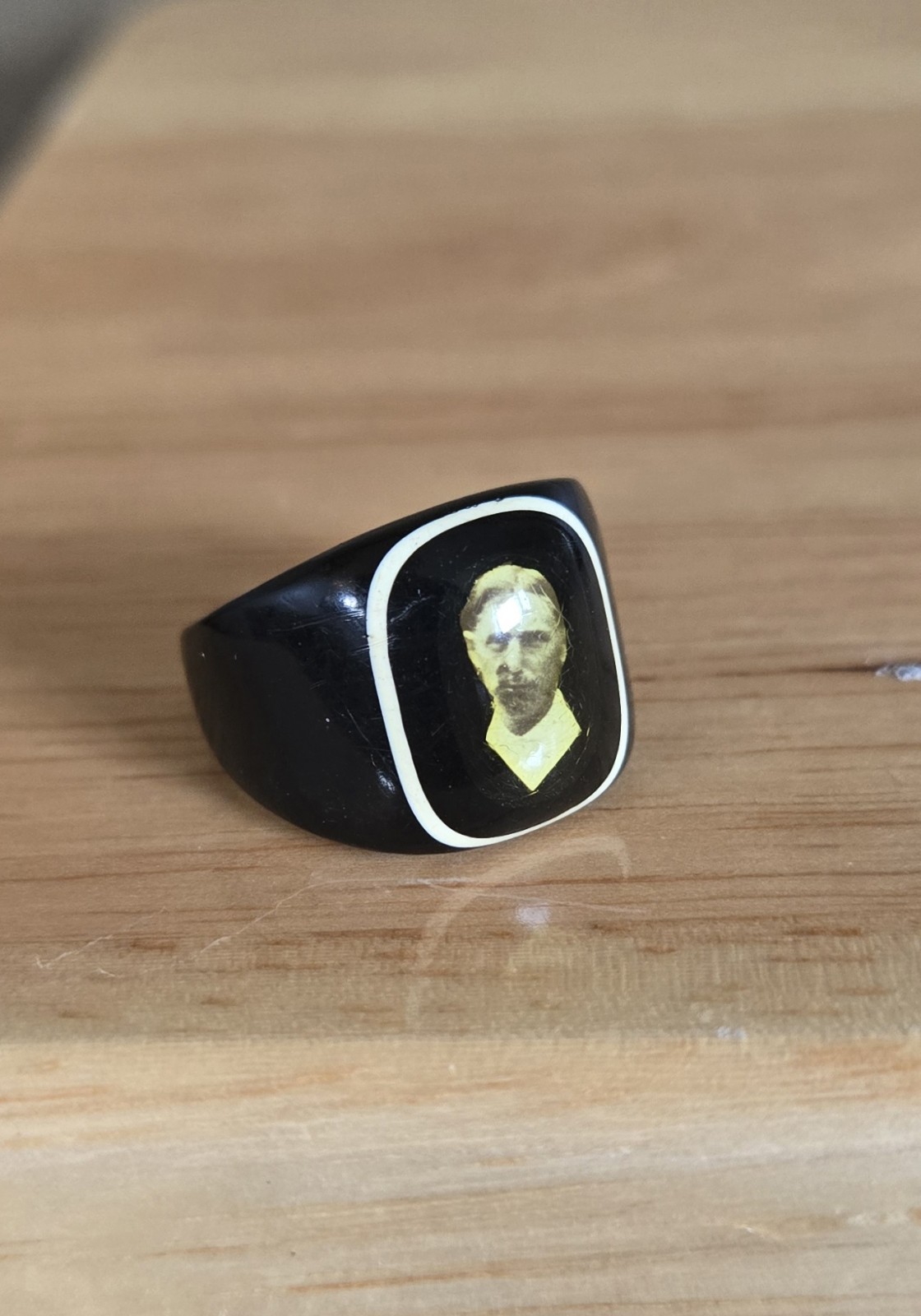 Antique Celluloid Prison Mourning Black Ring Handmade Size 8 or 8.5