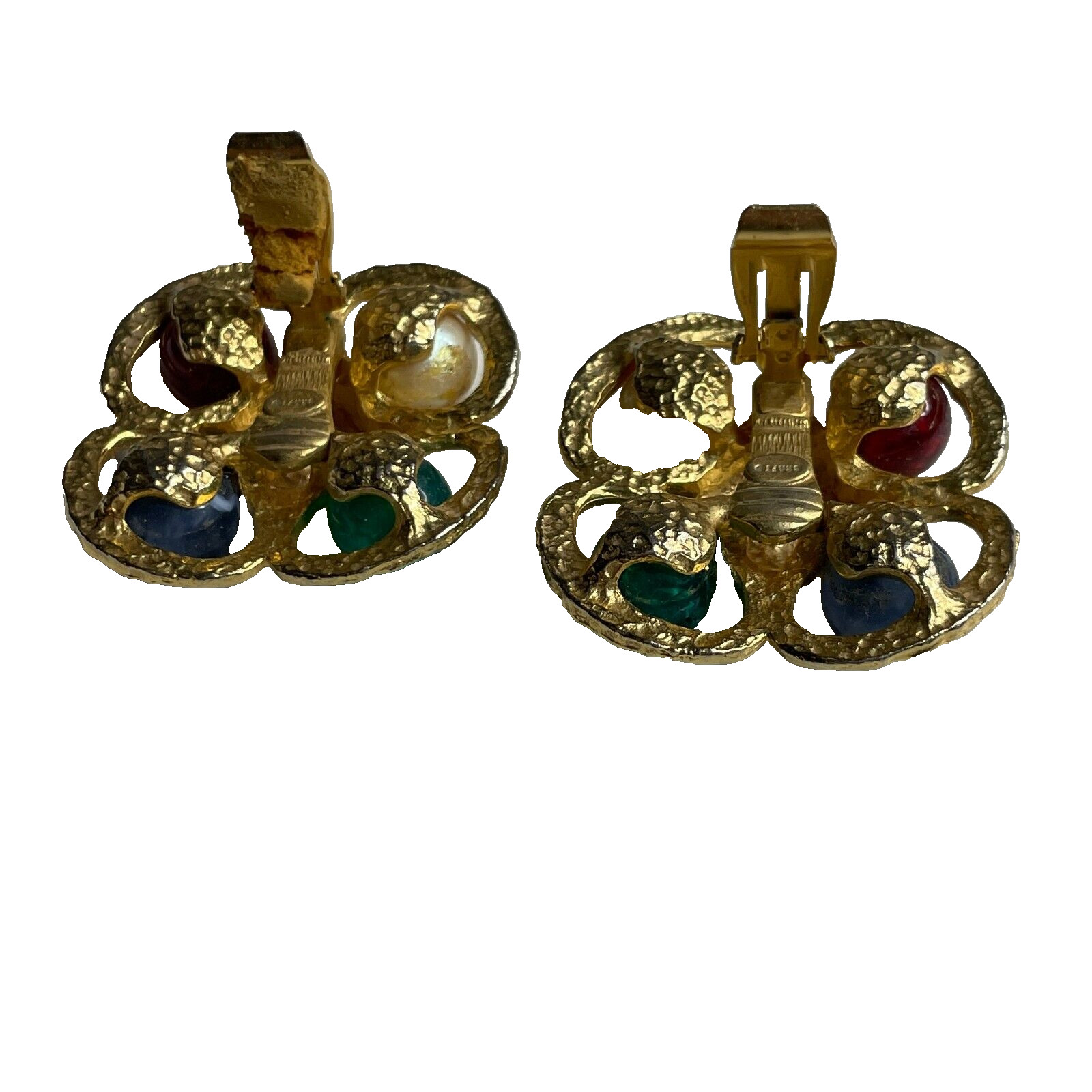 Vintage Signed Craft Gem-Craft Mogul Acrylic Gem Gold Tone Clip On Earrings
