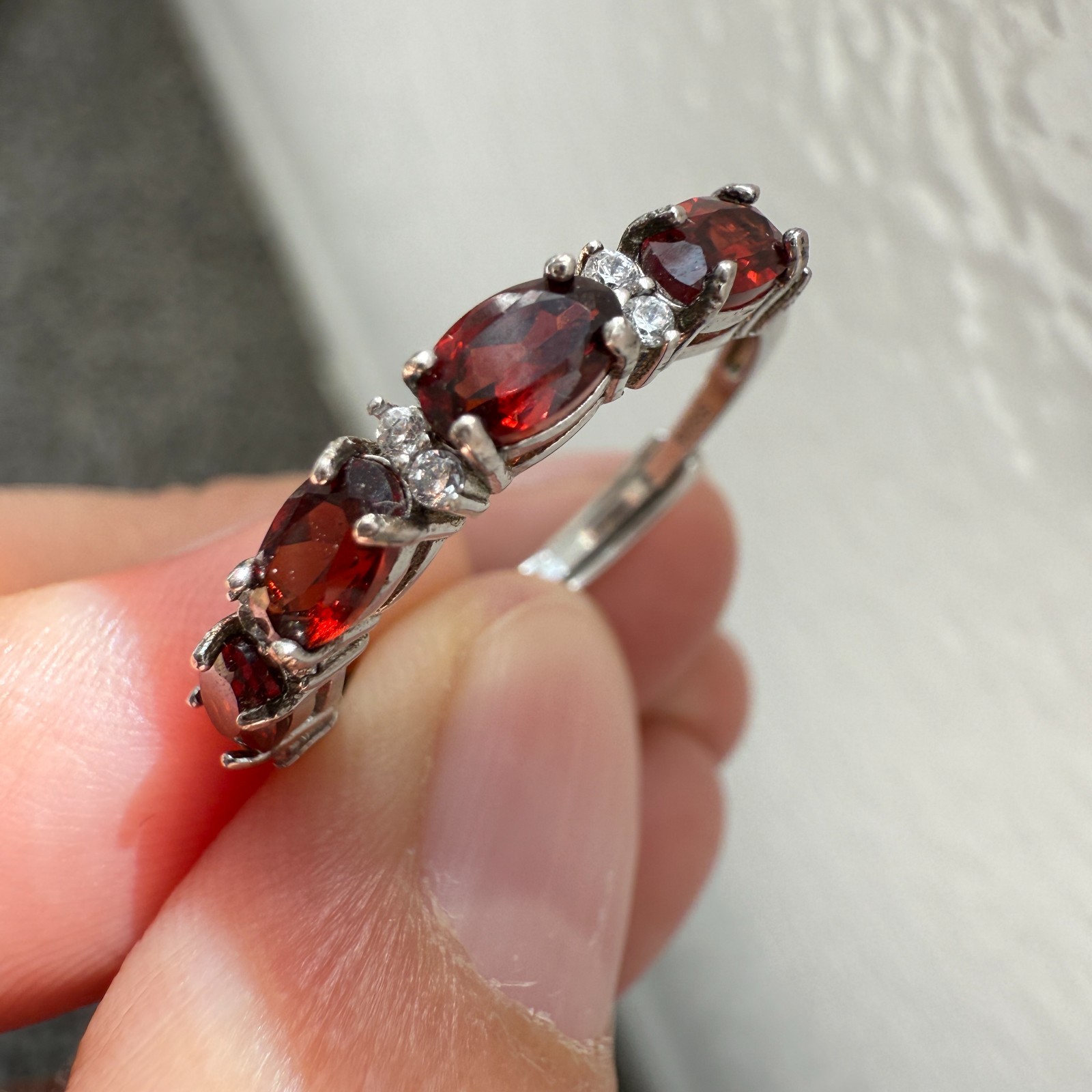 925 Sterling Silver Ring 5x3mm Natural Rhodolite Garnet Gemstone Zircon Beaded