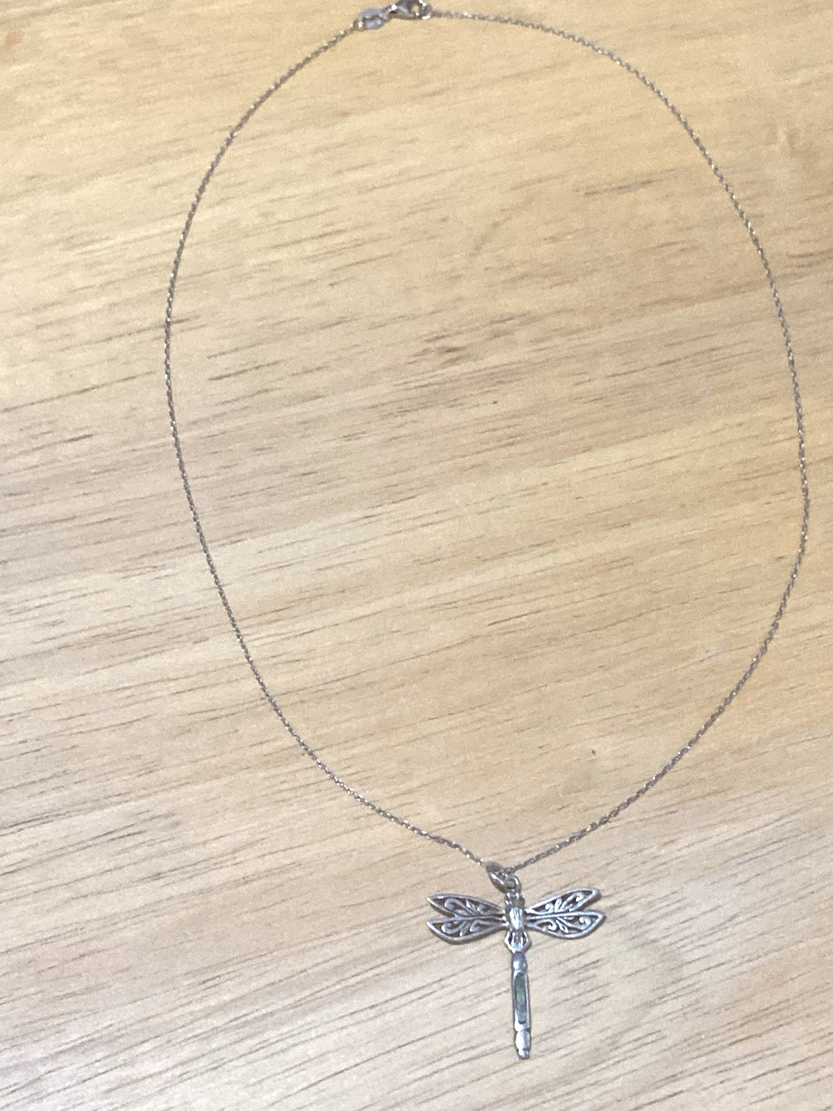 Vintage Peter Stone Pendant Necklace Sterling Silver Dragonfly Abalone Charm 925