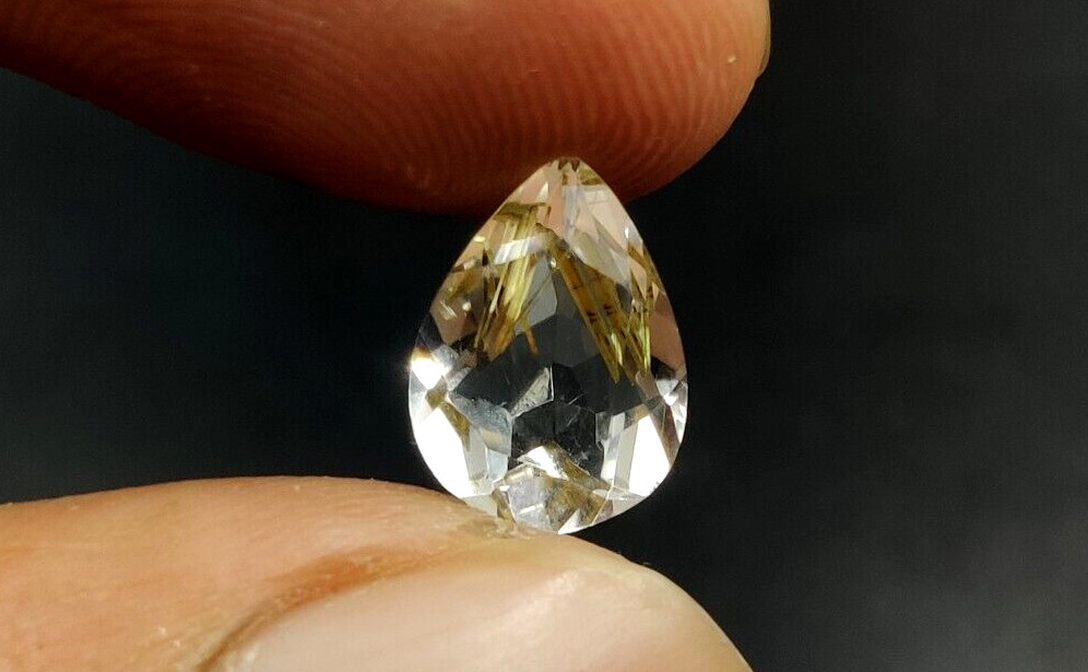 3.1 Ct Natural Rutilated Quartz Pear Shape 12X8.7X5.4mm Faceted Cut Gemstone W83