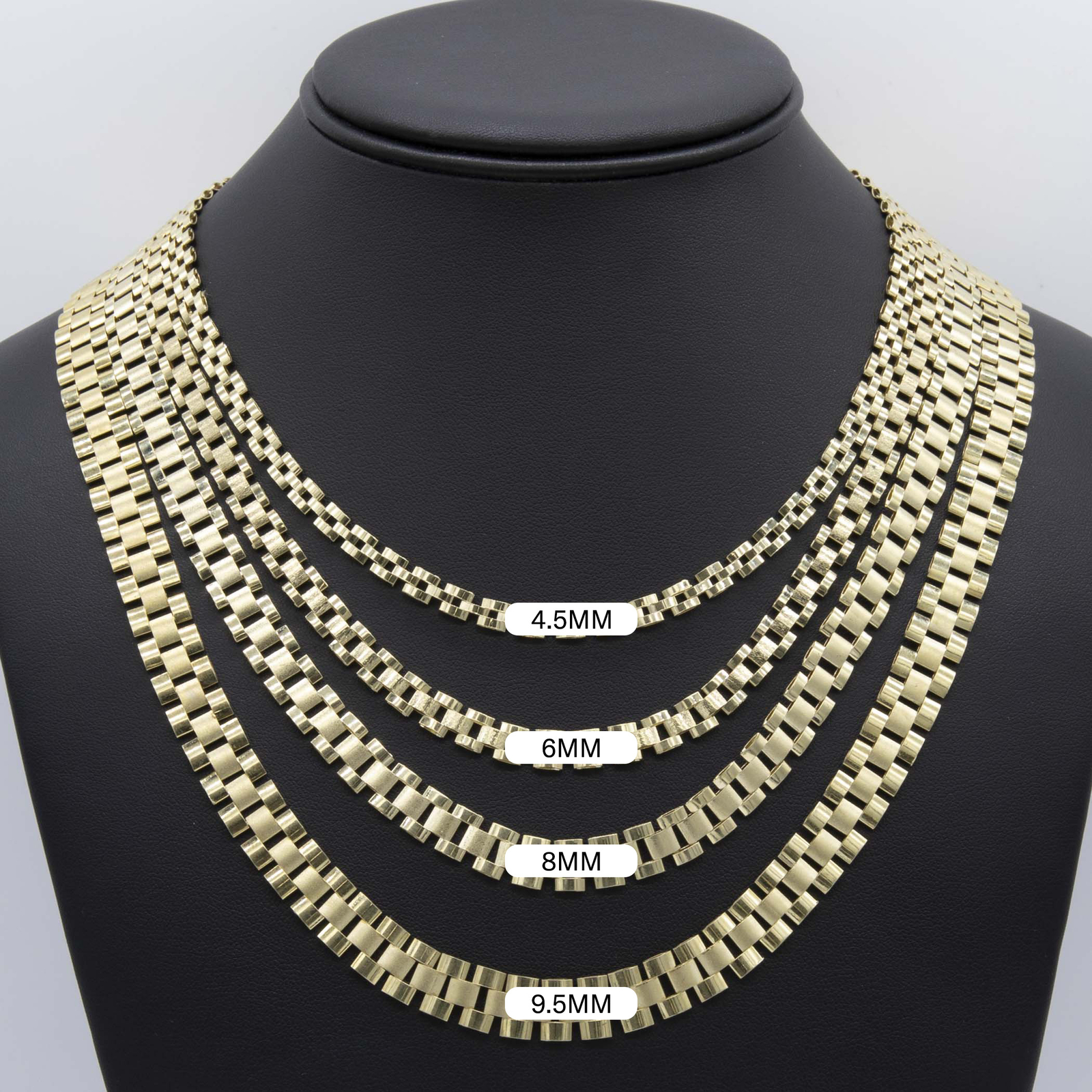 Reversible Rlx Railroad Chain Necklace Real 10K Yellow Gold All Sizes