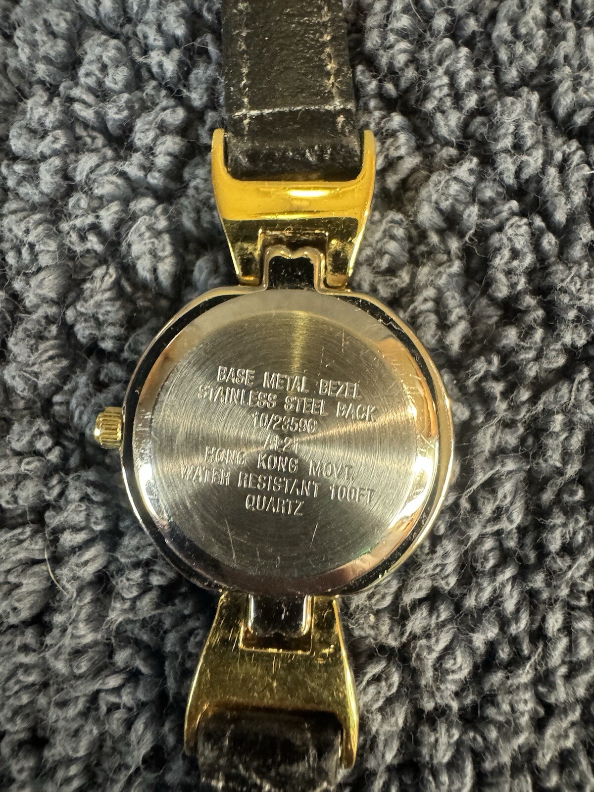 ANNE KLEIN II 10/2359 Womens Watch Black Leather band Gold Tone MOP dial New Bat