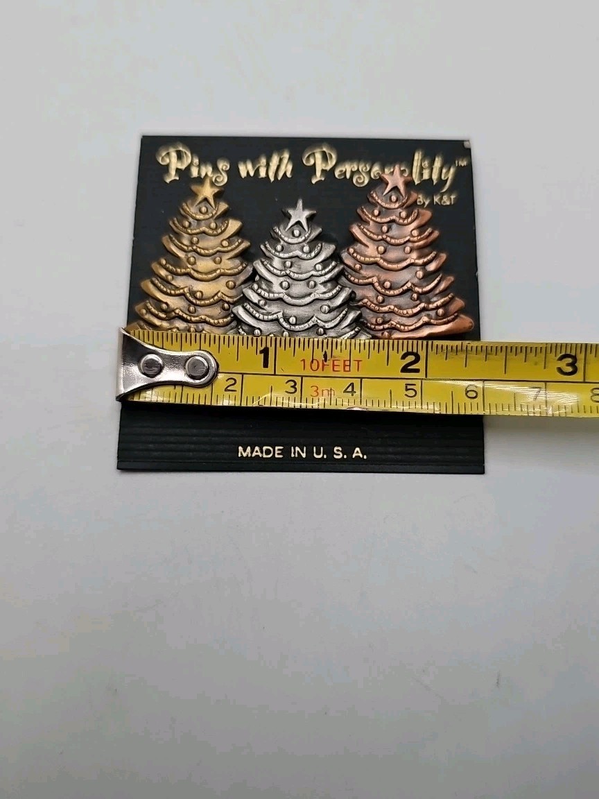 Vintage New Christmas Tree Brooch Multi Colored Silver Gold Copper Made USA