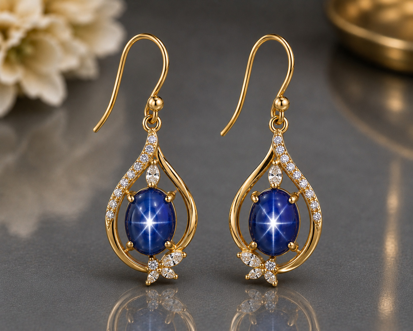 6 Ray Star Sapphire Earring Blue Star Gemstone 925 Sterling Silver Women Gift