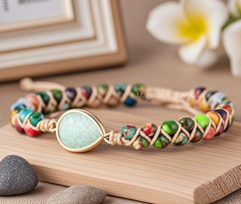 Natural Amazonite Beaded Healing Women Bracelet Healing Reiki Handmade Gift
