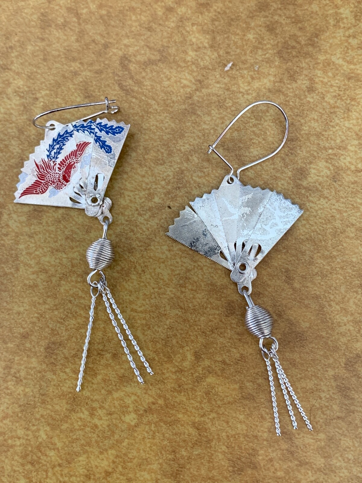 Orental Folding Fan Earrings 2 1/4″ long x 1″ wide, variations available
