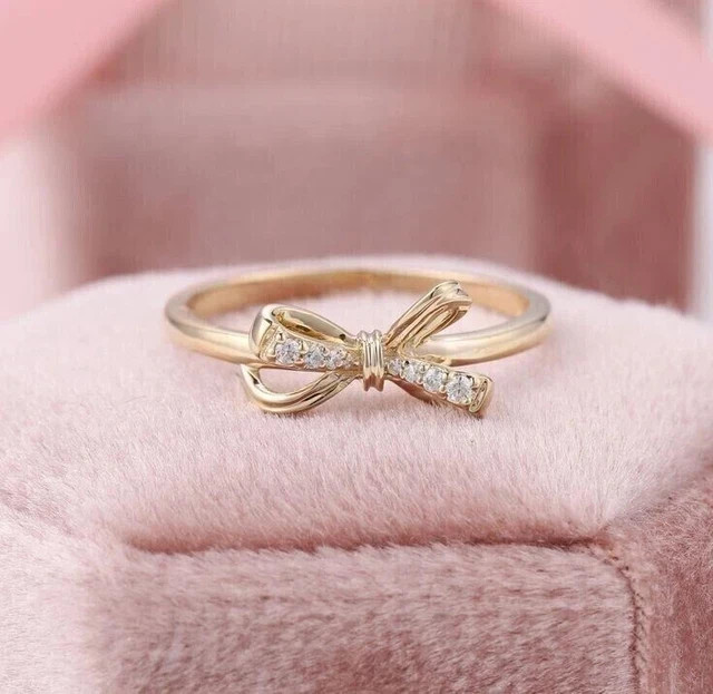 Women’s Bow Classy 14K Yellow Gold Plated 0.70Ct Round Lab Grown Diamond Ring
