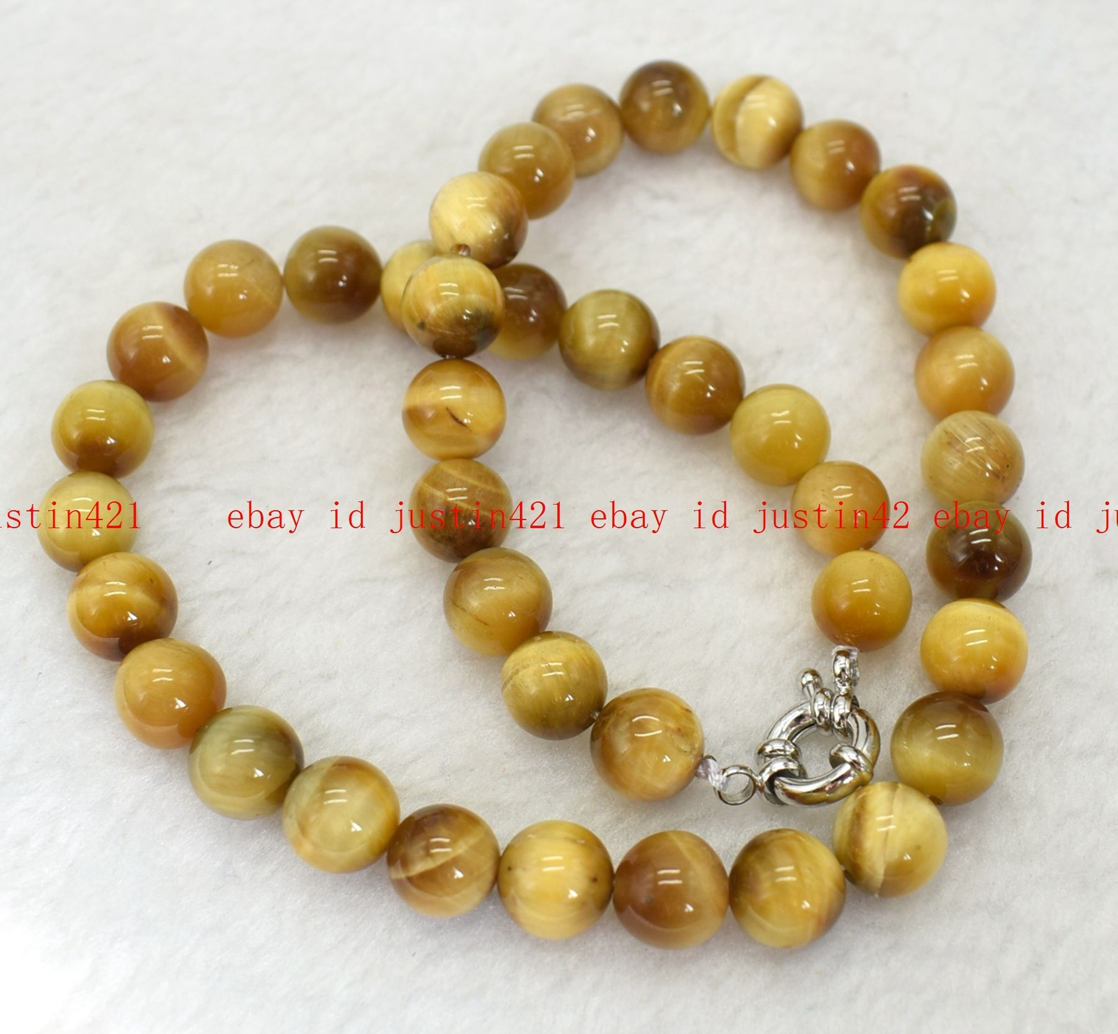 Genuine 6/8/10/12mm Gold Tiger’s Eye Round Gemstone Beads Necklace 14-36″ AAA+