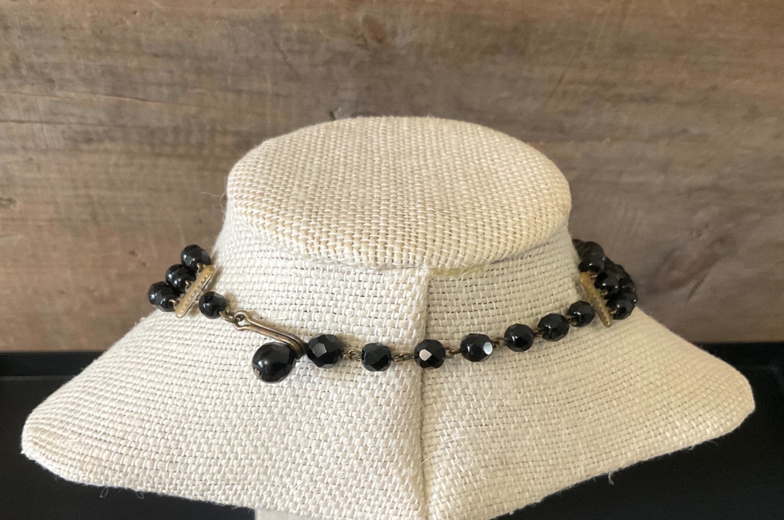 Vintage Black Glass Beaded Necklace Art Deco Adjustable Choker Antique Jewelry
