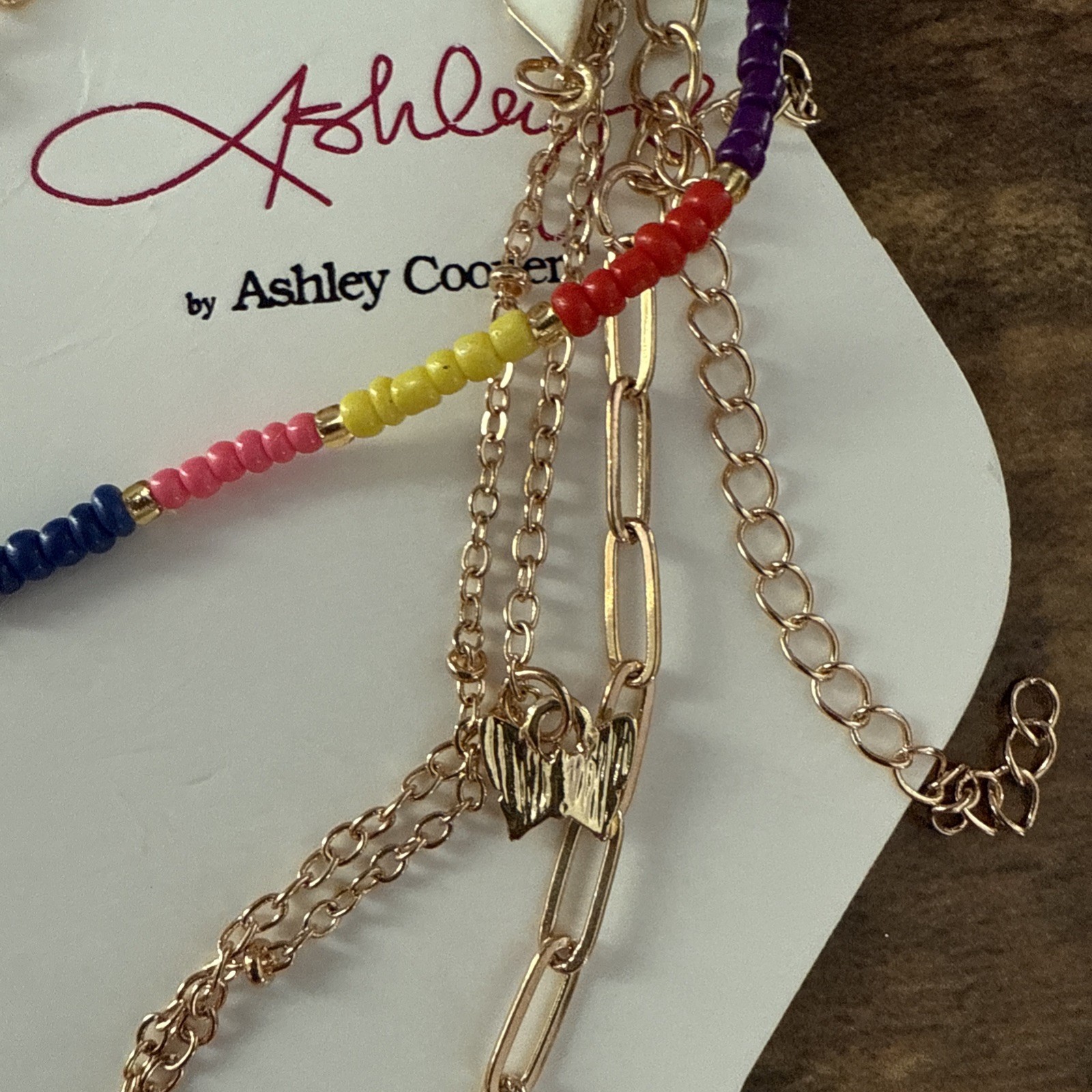 NEW Ashley Cooper 3 Pc Anklet Colorful Beads And Gold Chains
