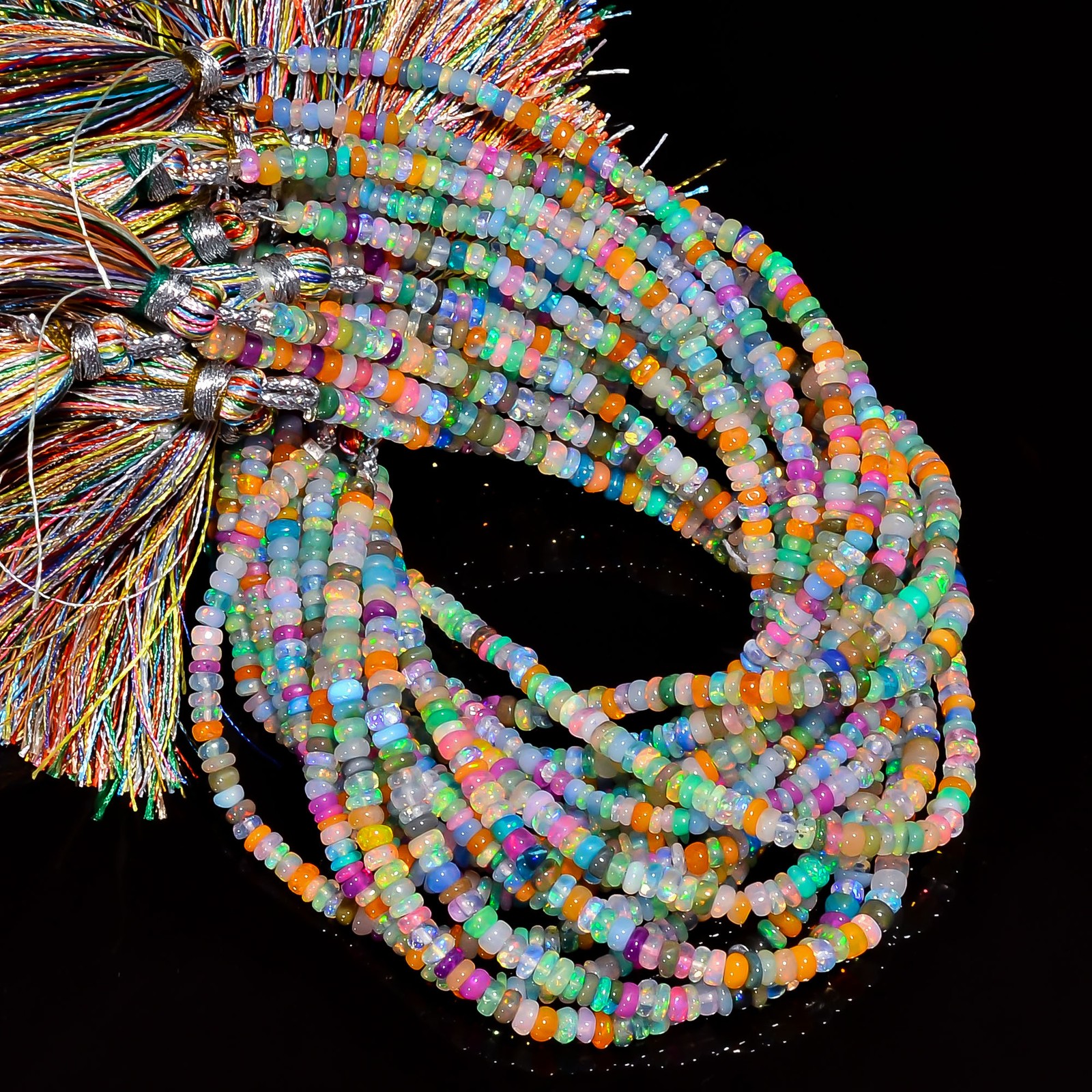Multi Ethiopian Opal Gemstone Roundel Shape Smooth Beads 4X4X2mm Strand 8″ AB700