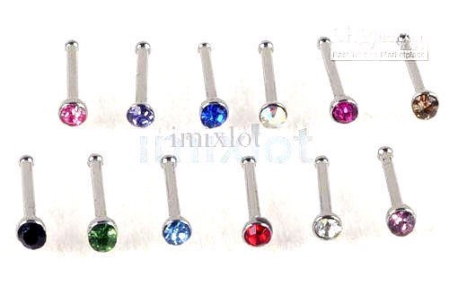 1 5 10 Bulk Nose Bone Stud Straight Stem 2mm Crystal Gem Bar Screw Ring Jewelry