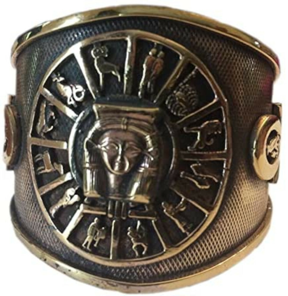 Kemet Art Egyptian Bronze Bangle Hathor (Zodiac & Ankh)