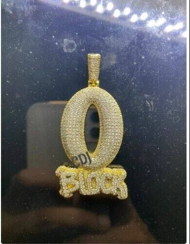 3ct Men’s O Block Natural Moissanite Charm Pendant 14K Yellow Gold Plated Silver