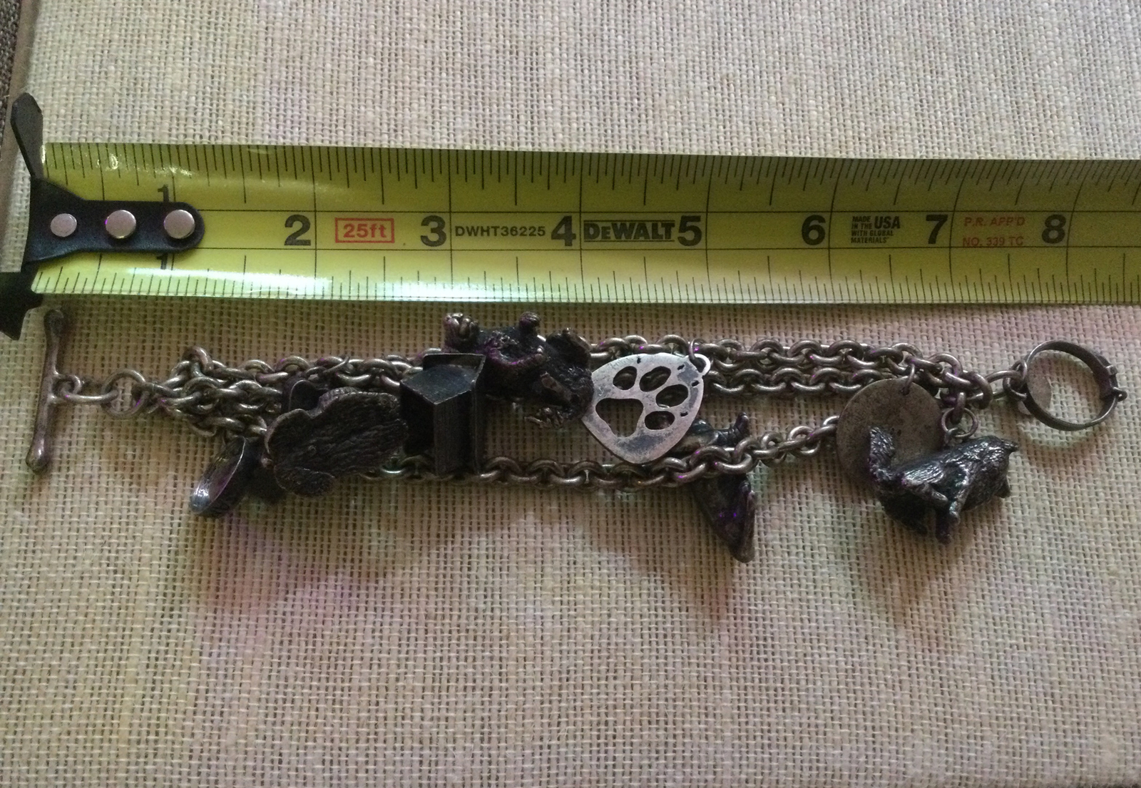 Susan Cummings Sterling Silver Dog Themed Triple Strand Charm Bracelet 107 G