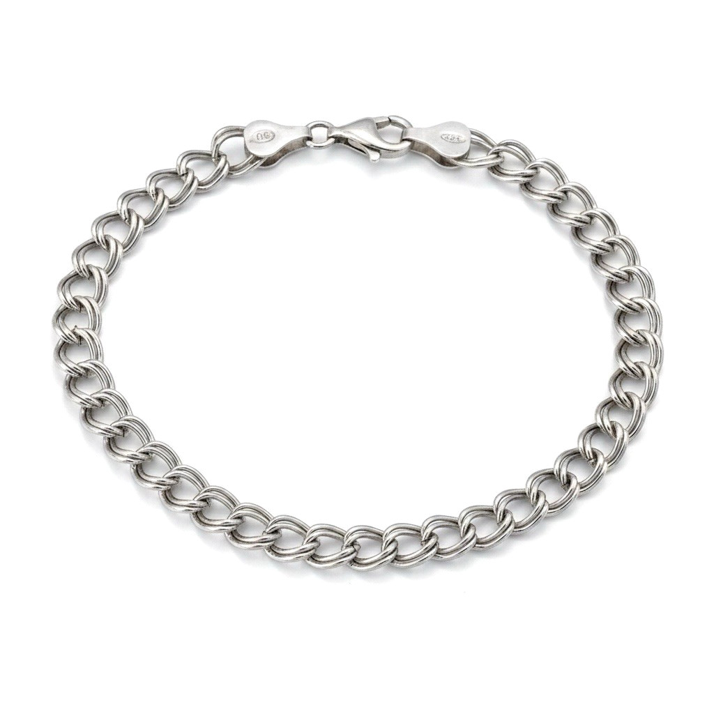 925 Sterling Silver Double Link Curb Chain Charm Bracelet 8″ 6mm Italy 7.68g