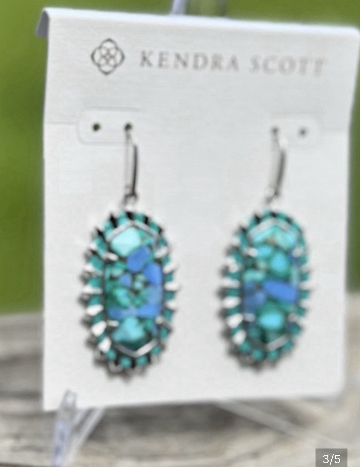 Kendra Scott Dani Color Burst Frame Drop Earrings Silver Aqua Magnesite Hook