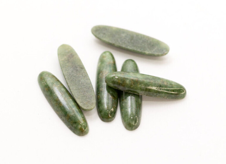 12 Vintage New 30x8mm WYOMING JADE Nephrite Cabochons. Made in Germany.