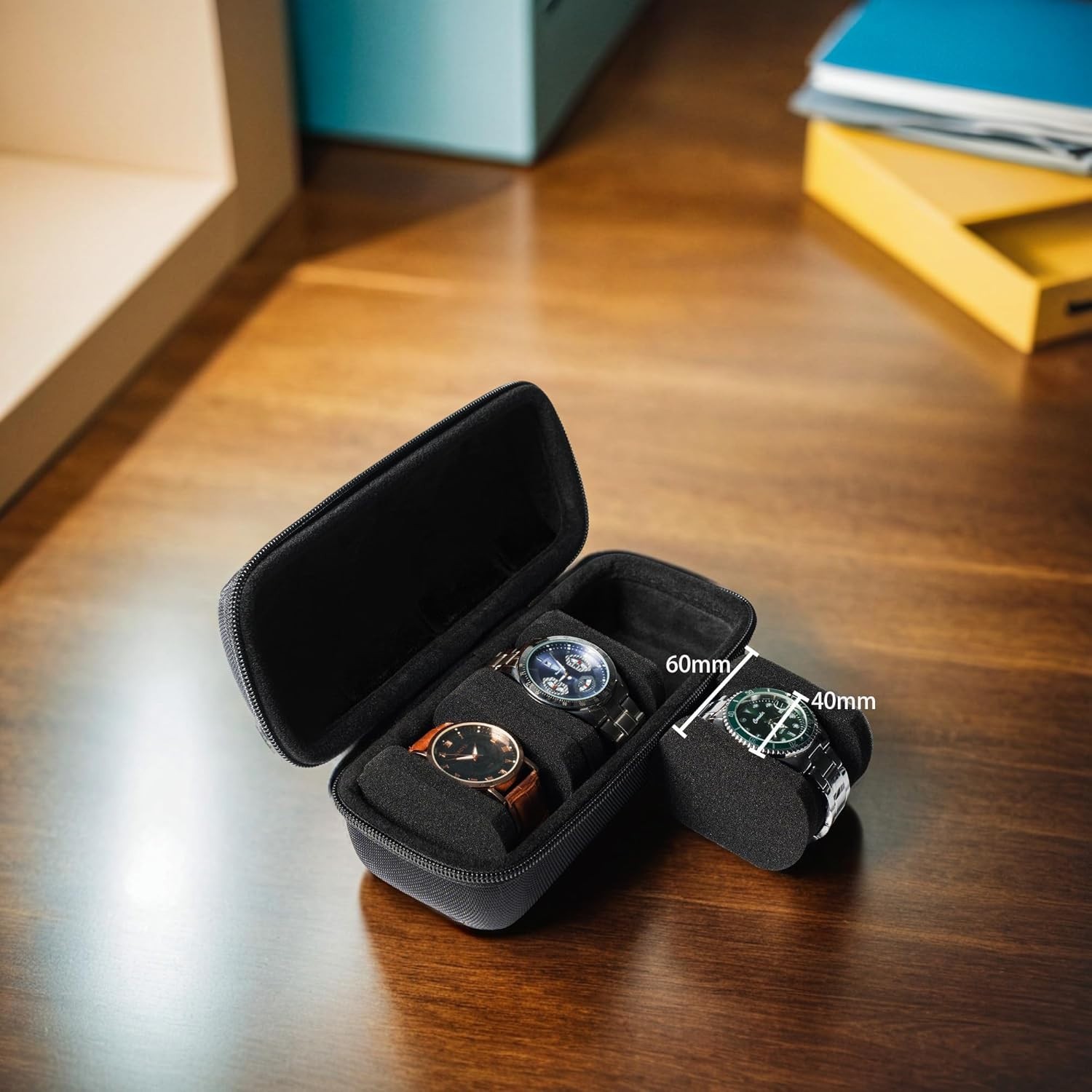 Elegant 3-Slot Hard Watch Travel Case with Soft Pillows – Lightweight Organizer