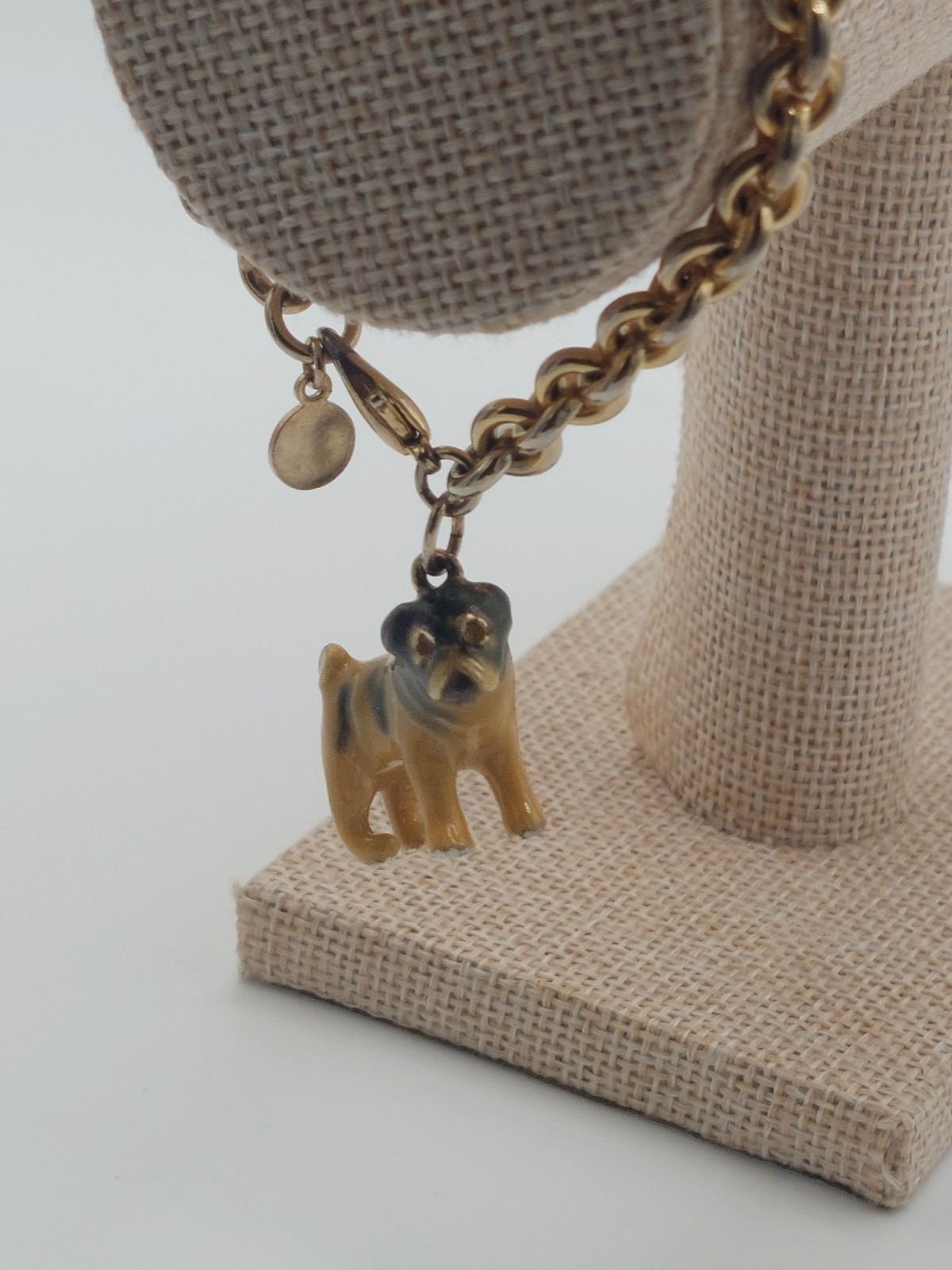 Vintage Bracelet Erwin Pearl Enamel Bulldog Pug Charm Dog Classic Luxury 90s