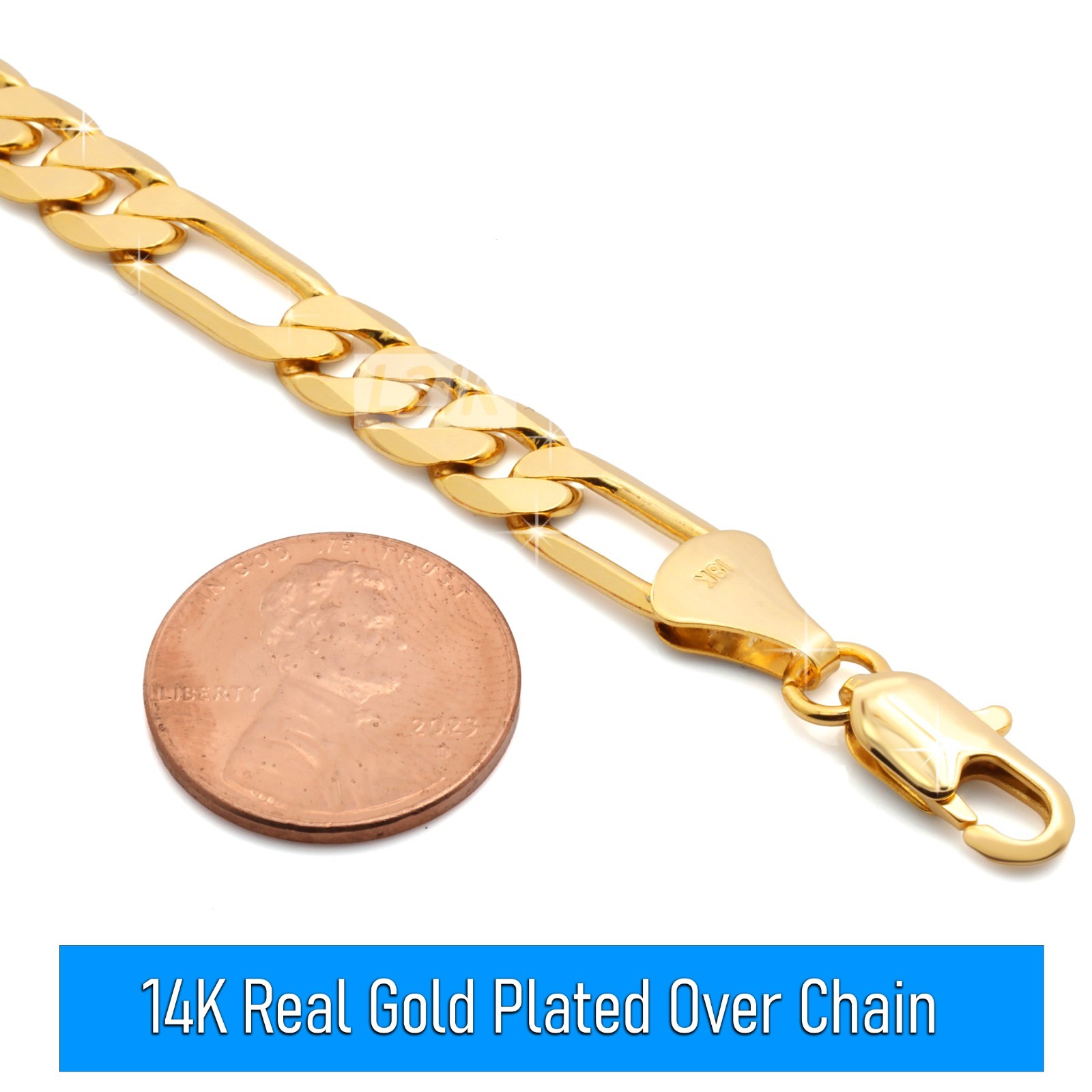 Italy Figaro Chain Link 14K Gold Plated 8mm 24″ Hip Hop Fashion For Men’ & Women