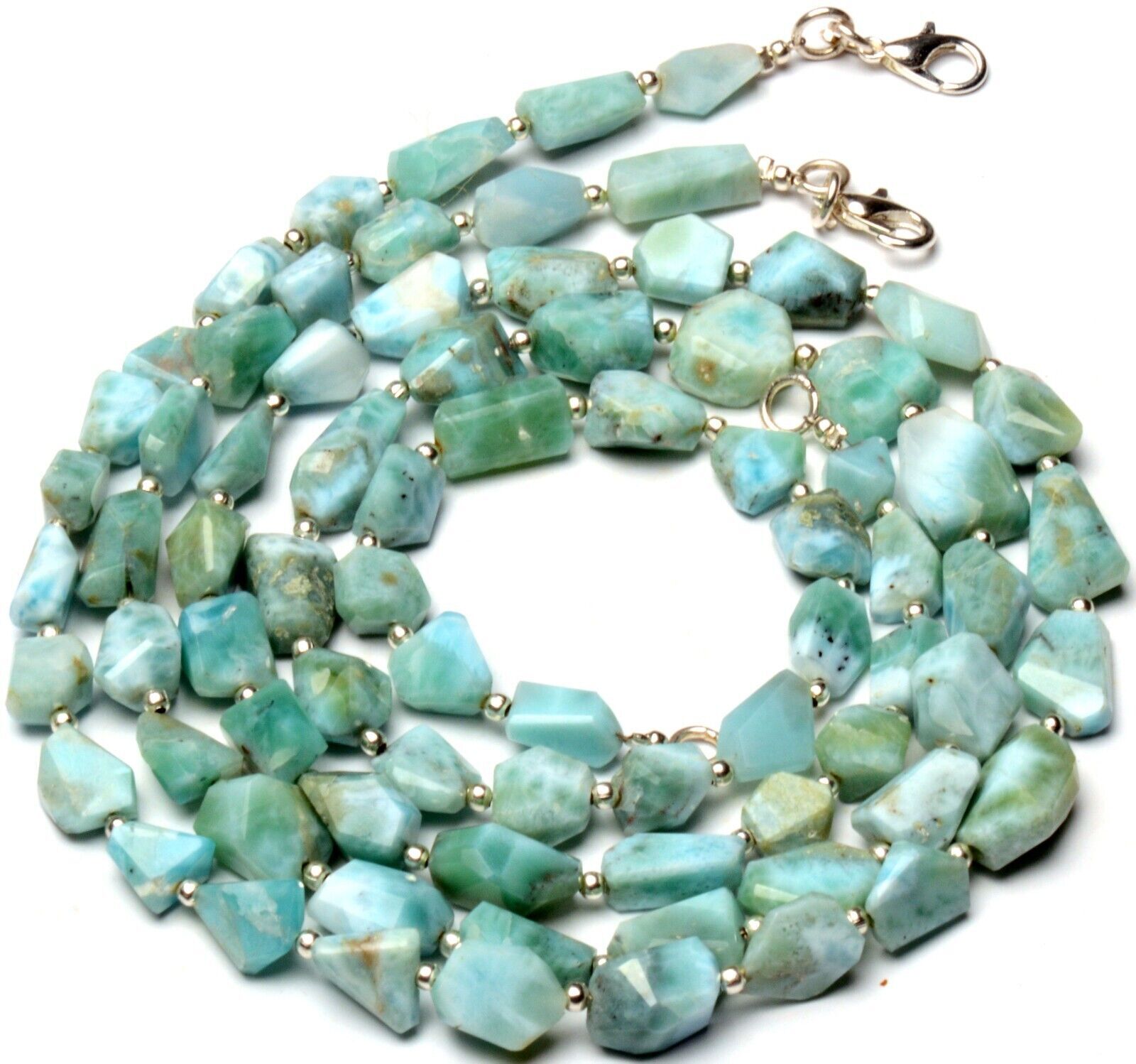 Natural Larimar Nuggets 18″ Necklace 7 to 13 mm Size Beads
