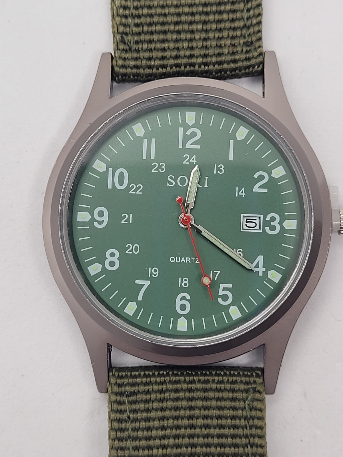 Soki Green Dial Army Military Green Nylon Band Field Watch USA Shipping. (133)