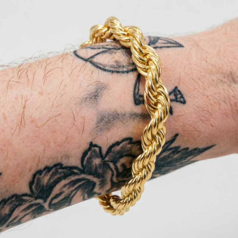 10K Yellow Gold 10mm Diamond Cut Rope Chain Bracelet Men Women 7.5″ 8″ 8.5″ 9″