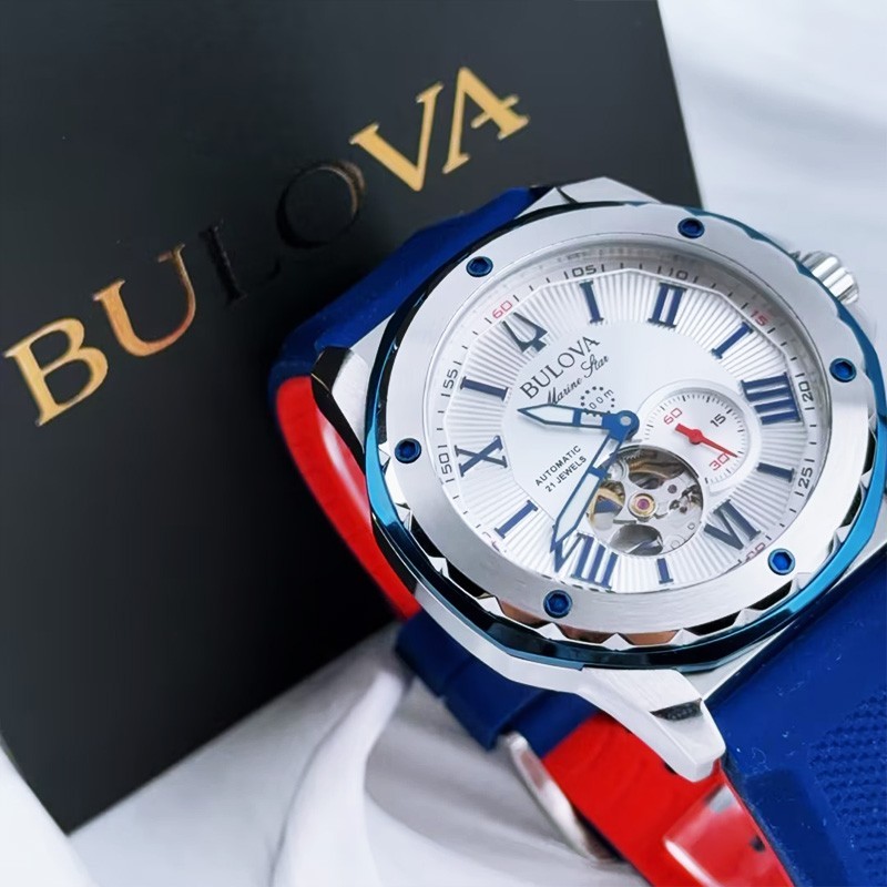 Bulova Marine Star A 98A225 Men’s Automatic Watch White Dial Silicon Strap 45mm
