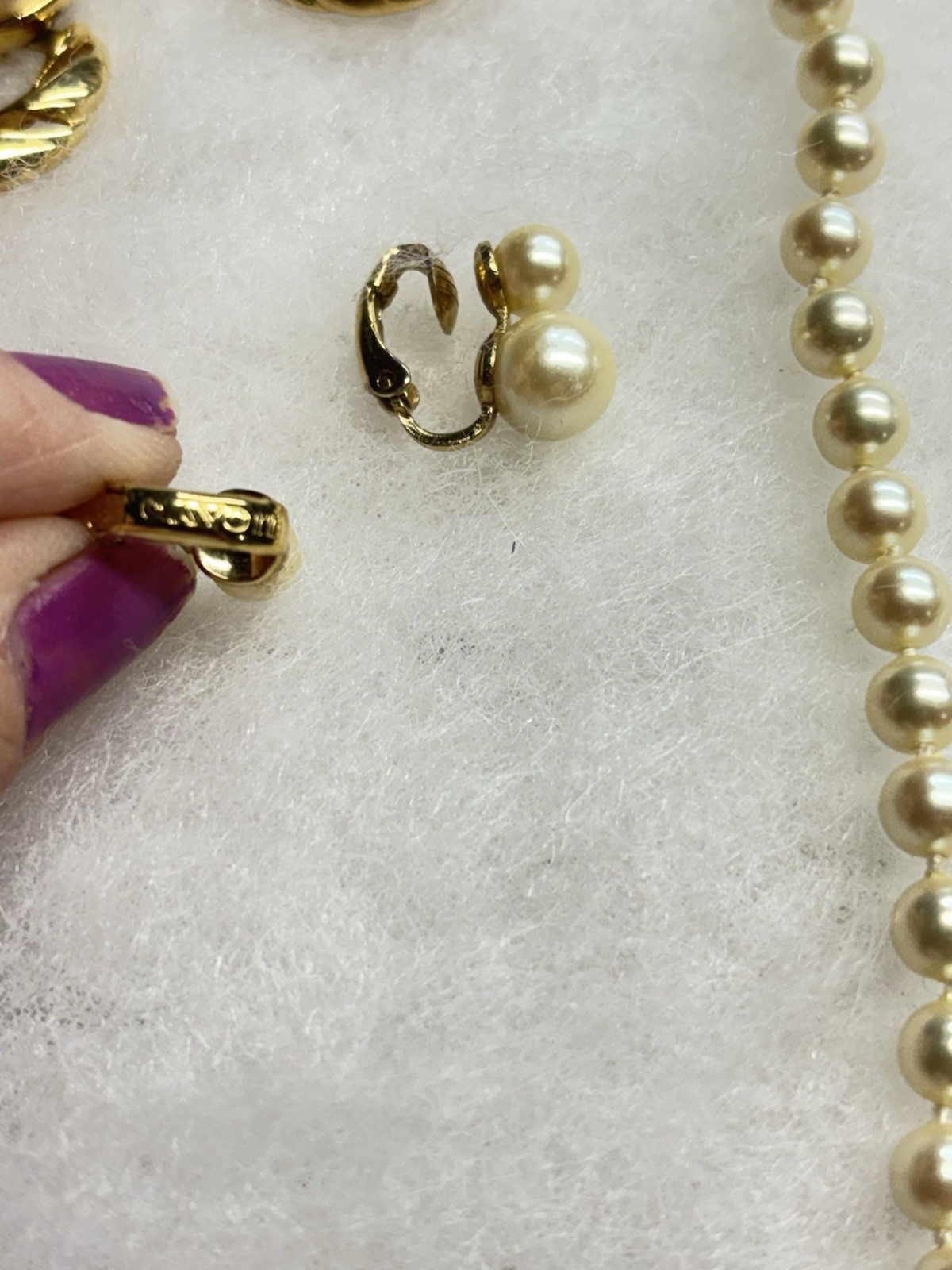 Faux Pearl Jewelry Lot W/ 1- Bar Pin Dangle, 2 Pr Earrings & Necklace. 1- AVON